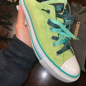 Blue green low top converse